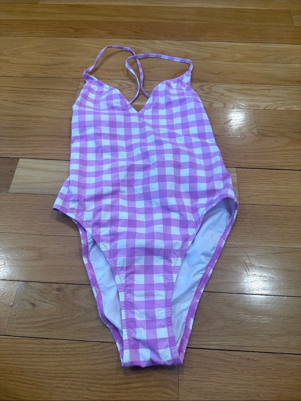 J.Crew one piece lace up back oversized Matte gingham swimsuit size 4.